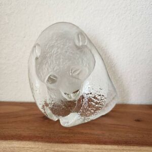 Vintage Viking panda bear clear glass sculpture bookend paperweight laser etched